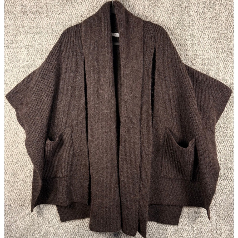 Zara Cardigan Knit Poncho Small Brown Oversized Cape Open Front Pocket Ribbed
